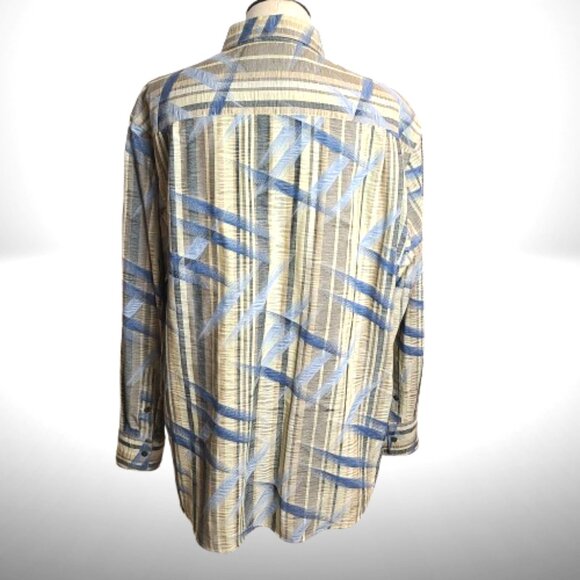 Jhane Barnes XXL Button-Down Shirt – 100% Cotton – Blue/Tan Plaid – Lightweight - Picture 6 of 10